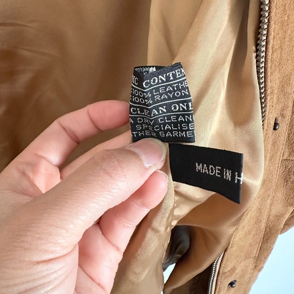 Vintage 90’s Funnel Neck Camel Oversized Retro Suede Jacket Shoulder Pads - Picture 15 of 15